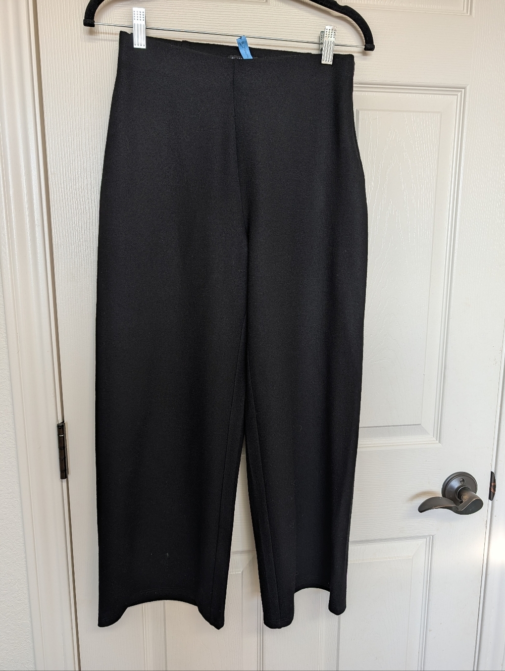 Eileen Fisher 100% Wool Black Wide Leg Pants Crop PP Petite 25x24 High Rise Zip